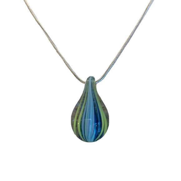 Italian blown glass piece on sterling silver chain. Vibrant colors. - Picture 4 of 6